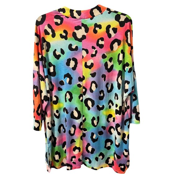 HoneymE Curvy Rainbow Leopard Print Top Sz XL blouse tunic multi - Picture 9 of 12